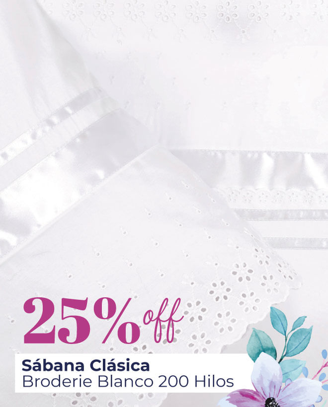 Sábana Clásica Broderie Blanco 220 Hilos