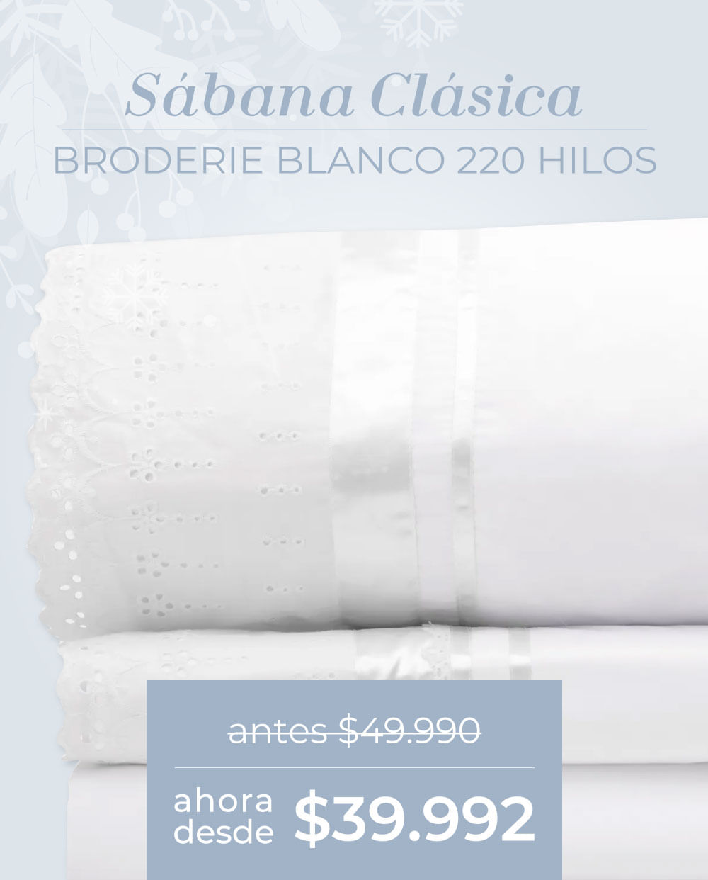 Sábana Clásica Broderie Blanco 220 Hilos