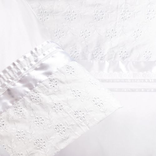 Set Sábana Clásica Broderie Flor Blanco 220 Hilos