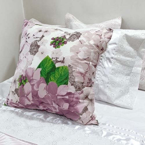 Cojín Estampado Hortensia Malva 300 Hilos 50x50cm