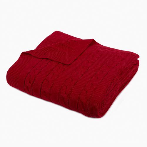 Manta Tejida Trenza Rojo 170x130cm