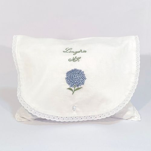 Sobre Lingerie Bordado Hortensias Celeste 38x30cm