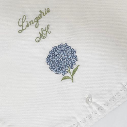 Sobre Lingerie Bordado Hortensias Celeste 38x30cm