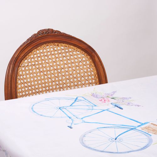 Mantel Estampado + Servilletas Bicicleta Blanco 180x260cm