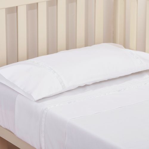 Set Sábana Básica Manu Flor Blanca 220 Hilos