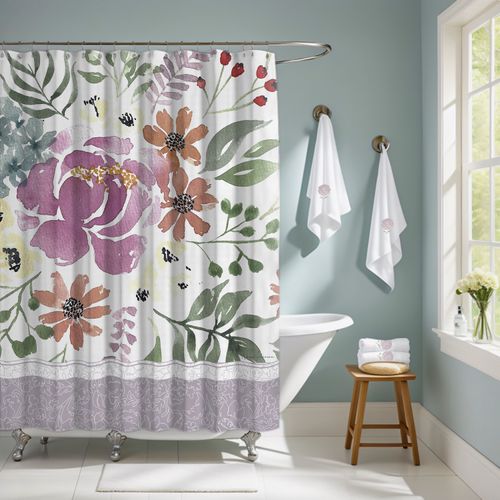 Cortina de Baño Estampada Bloom Lila