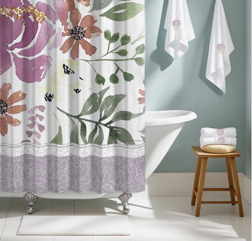 Cortina de Baño Estampada Bloom Lila