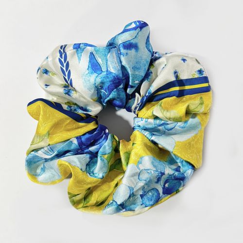 Maxi Scrunchie PET Sweet Amarillo con Hortensias Azules