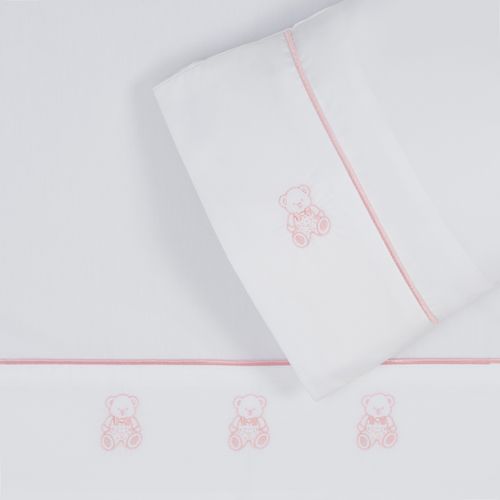 Set Sábana Bebé Bordada Osito Rosado 220 Hilos