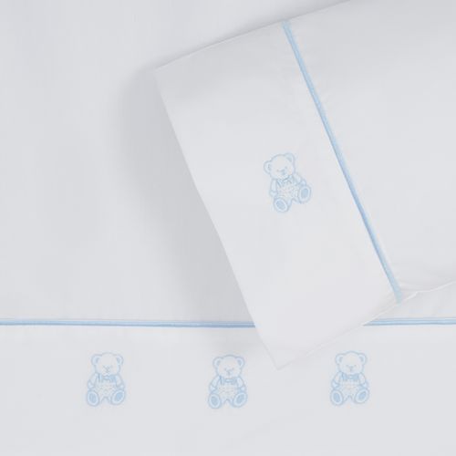 Set Sábana Bebé Bordada Osito Celeste 220 Hilos