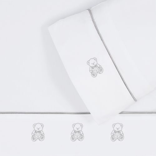Set Sábana Bebé Bordada Osito Gris 220 Hilos Cuna