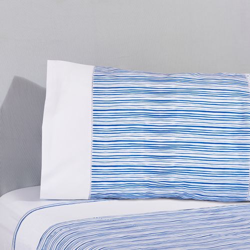 Set Sábana Estampada Líneas Azules 220 Hilos