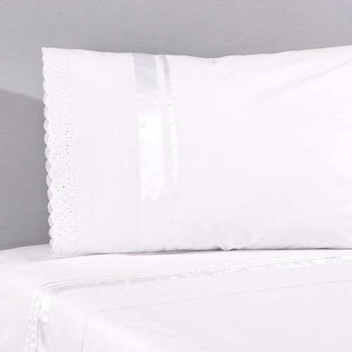 Set Sábana Clásica Broderie Blanco 220 Hilos