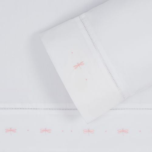 Set Sábana Bebé Bordada Libélulas Rosado 220 Hilos