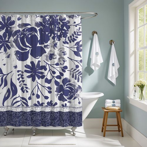 Cortina de Baño Estampada Bloom Azul