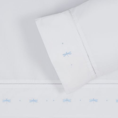 Set Sábana Bebé Bordada Libélulas Celeste 220 Hilos