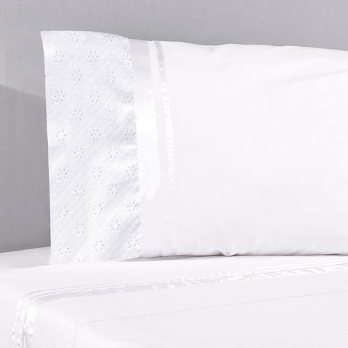 Set Sábana Clásica Broderie Primavera Blanco 220 Hilos