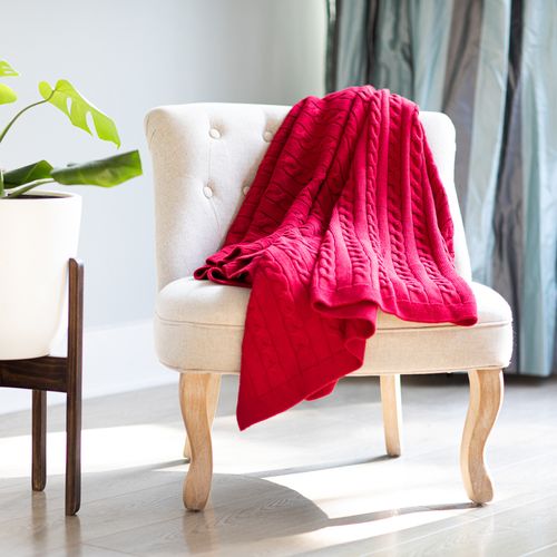Manta Tejida Trenza Rojo 170x130cm