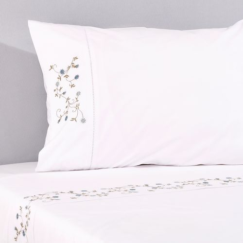 Set Sábana Bordada Florencia Azul 220 Hilos