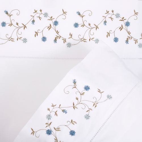 Set Sábana Bordada Florencia Azul 220 Hilos
