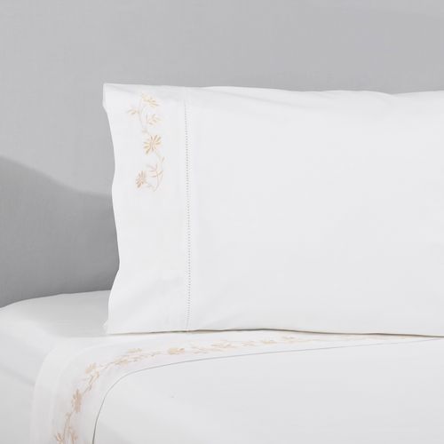 Set Sábana Bordada Floral Marfil 220 Hilos