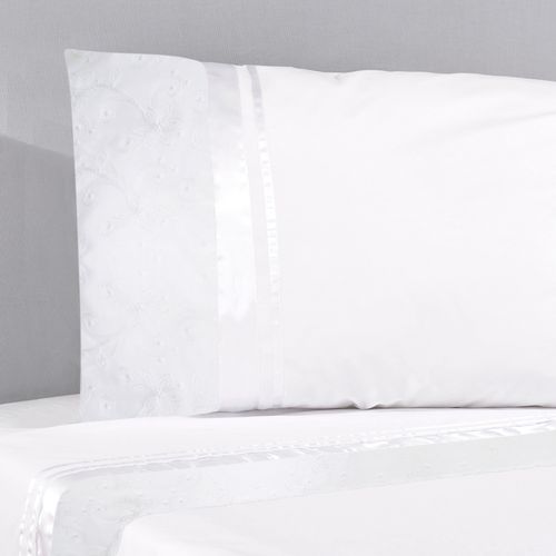 Set Sábana Clásica Broderie Elisa Blanco 220 Hilos