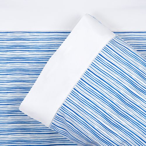 Set Sábana Estampada Líneas Azules 220 Hilos