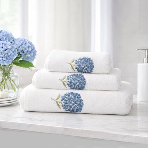 Toalla Bordada Hortensia Azul