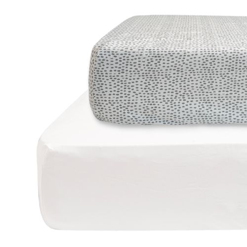 Set Sábana Bajera Estampadas Puntos Grises y Lisa Blanca 220 Hilos