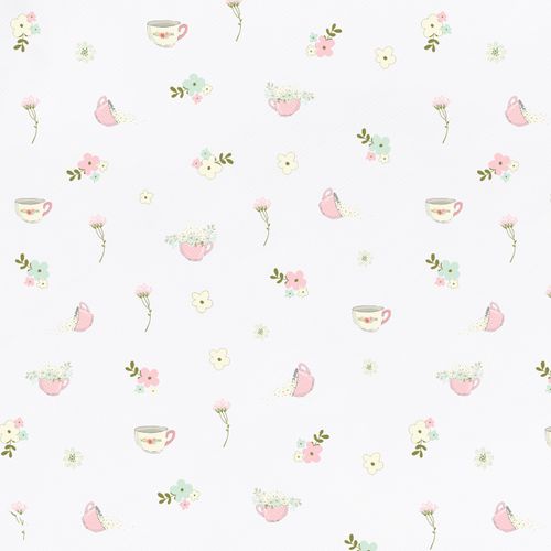 Tela Piqué Estampado Tacitas Blanco 2,8 x 10 metros